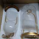 Glass Hurricane Candle Holder Decorative Gold Candle Lantern, Pillar Candlestick Holders Set of 2, Hanging Metal Holder Modern Table Centerpieces, Antique Brass