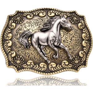 Running Horse Belt Buckle for Men, Western Cowboy Vintage Long Horn Bull Belt Buckle Gift for Birthday Halloween (1# Gold)