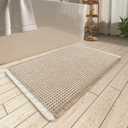 AMOAMI Upgraded Waffle Bath Mat, Super Absorbent Non Slip Bath Mats for Bathroom Floor, Machine Washable Bathroom Rugs with Tassels, Rubber Backed Bathroom Mats, Ultra Soft, 24" x 36",Brown & Cream