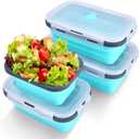 Collapsible Silicone Food Storage Containers with Lids, Collapsible Food Storage Containers, Camping Dishes,4 Pack Foldable Lunch Box for Leftovers, Meals, Snacks, Blue Gray Trim