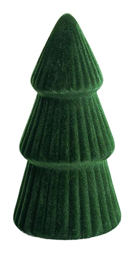Christmas Decorations - Velvet Ceramic Christmas Trees - Modern Cone Indoor Christmas Decoration Centerpieces for Table Mantel and Living Room Home Decor (Green)
