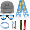 Argentina Soccer Fan Gear Set, 7 Pcs 2026 Game Day Accessories with Hat, Scarf, Flag Sunglasses, Wristband, Flag Face Paint & Cheer Sticks, Soccer Party Supplies for Watch Parties