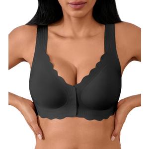Front Closure Bras for Women Seamless Wireless Push Up Bra No Underwire Full Coverage Comfort Bras Mastectomy Bralettes (XX-Large, Black)