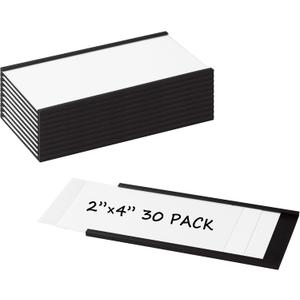Realth C Channel Magnetic Label Holders 30 Pack 2'' x 4'' with Paper Inserts and Clear Plastic Protectors, Magnetic Data Card Holders File Cabinet Labels for Metal Racks and Shelves