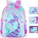 THE Crafts Reversible Sequin School Backpack Lightweight Little Kid Book Bag for Preschool Kindergarten Elementary (17", Mermaid)