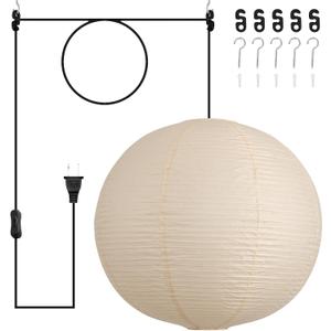 23.6in Paper Lanterns Plug in Hanging Lamp Off-White 19.7FT Cord