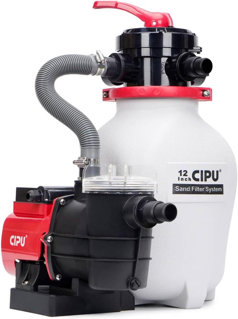 CIPU 12inch Sand Filter Pump System for Above Ground Pools, 1/3 HP Pool Pump with Timer and Filter Basket, 4-Way Multi-Port Valve for Seasonal Pool Filtration