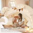 Full Size Bed Tent Canopy, Kids Play Tent with Flags & Star Lights, Canopy on Bed Privacy Space Sleeping Blackout Tents, Indoor Breathable Portable & Foldable, XL-Large Cream Tassels Style