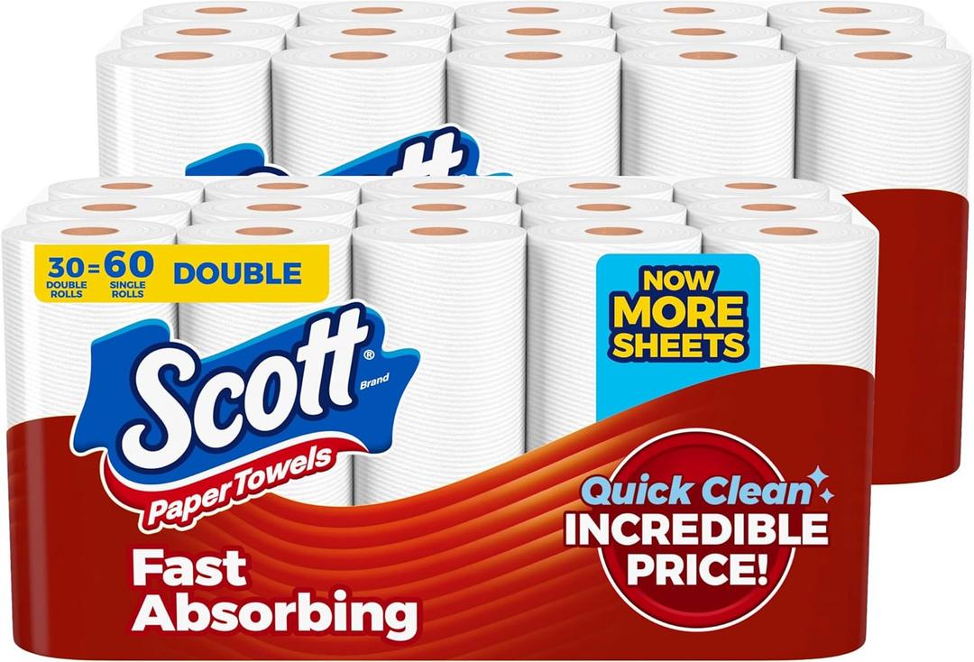 Scott Paper Towels, Choose-A-Sheet, 30 Double Rolls = 60 Regular Rolls (108 Sheets Per Roll) (White)