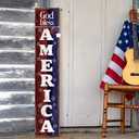 Patriotic Porch Sign 47" H 4th of July Door Decorations for Front Porch Wooden Red White Blue Vertical God Bless America Sign Outdoor Memorial Day Decorations for 250th Anniversary Outdoor