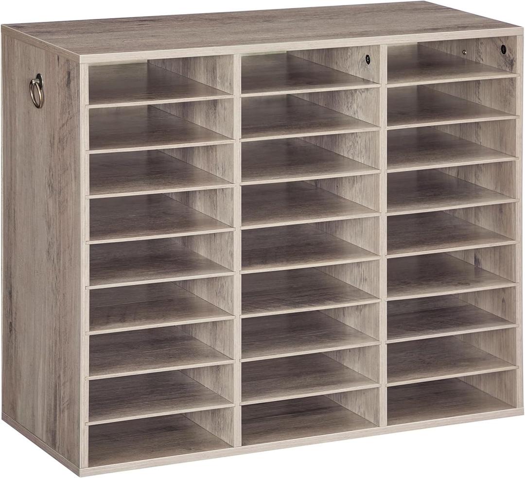 HOOBRO Literature Organizer, 27 Compartments Wooden Mail Organizer, Countertop Literature Sorter with Adjustable Shelves for Home, Office, School, Student Mailbox for Classroom, Greige BG27WF01