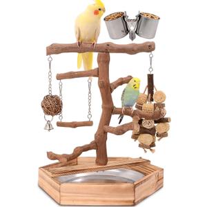 LIMIO Natural Grape Wood Bird Parakeet Playground - Perch Stand for Parakeets, Cockatiels, and Small Birds Toys