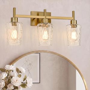 3 Light Bathroom Vanity Light Modern with Hammered Glass Shade