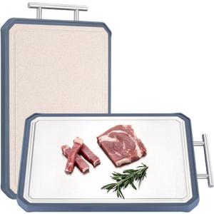 Double Sided Cutting Board,Titanium Cutting Boards for kitchen, Pure Titanium and Wheat straw Cutting Board, Easy to Clean Large size Chopping Board Dishwasher Safe 16"x 11"
