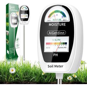 Soil Test Kit, 2-in-1 Soil Moisture Meter, Soil pH Meter -Dual Dial-Simultaneously-Display Results-Soil pH Tester, Moisture Meter for Garden,Lawn,Farm Indoor&Outdoor Plants-PureWhite
