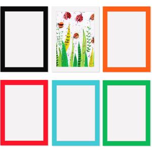 Eco-Friendly A4 Cardboard Photo Frames Set of 6 - Removable Adhesive Ultra-Thin Frames for 21x29.7cm Pictures/Documents,No-Residue Easy Peel for Wall,Glass,Tile (White,Black,Green,Blue,Orange,Red)