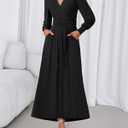 BTFBM Womens Long Sleeve Maxi Dress Fall 2025 Casual V Neck Knit A Line Flowy Pockets Elegant Party Wedding Guest Dresses