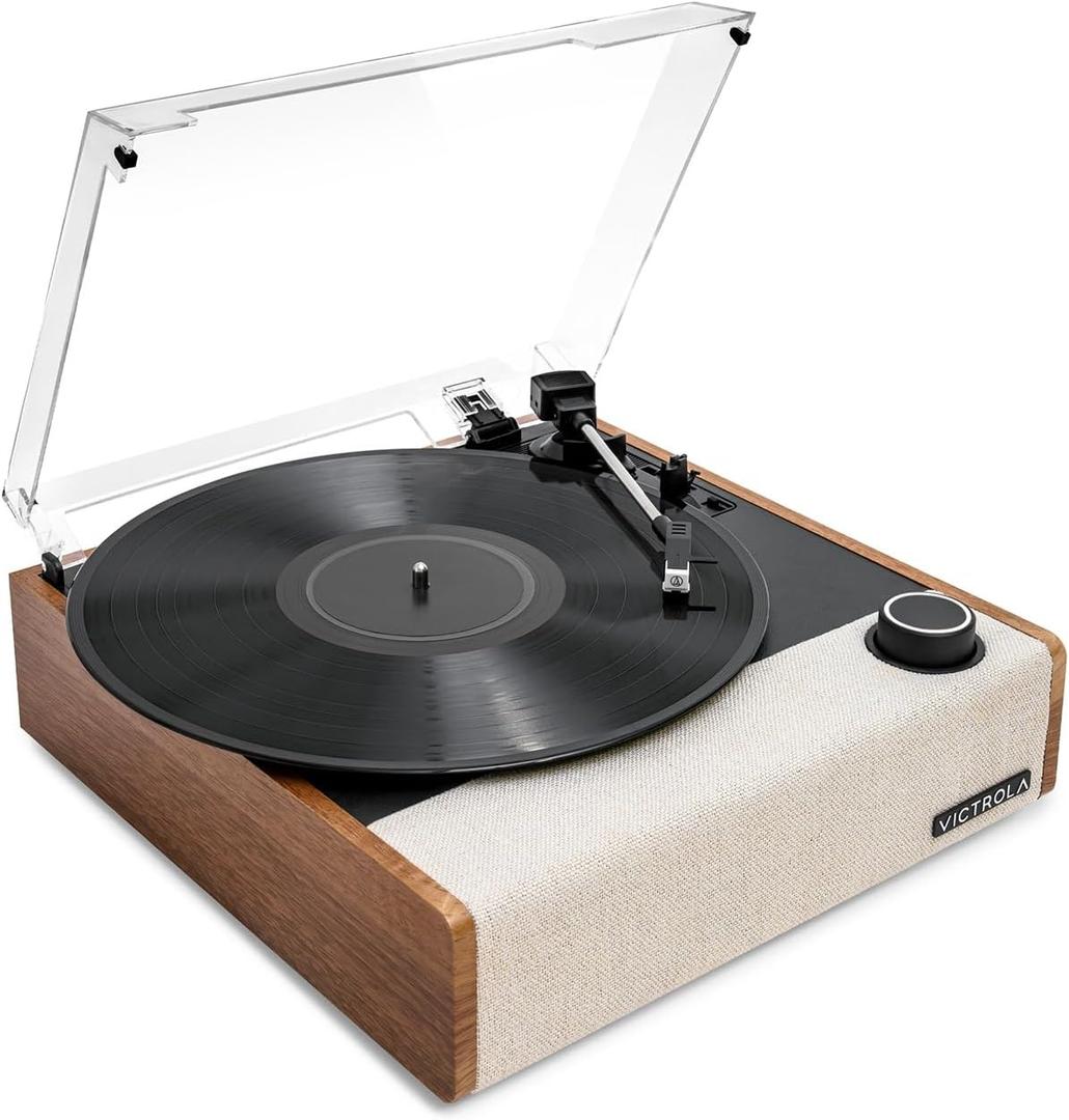 Victrola Eastwood II Record Player with Speakers Bluetooth 5.1 and Vinyl Stream Technology, Vintage Style 3-Speed Vinyl Player, Audio Technica AT-3600LA Cartridge (Oak)
