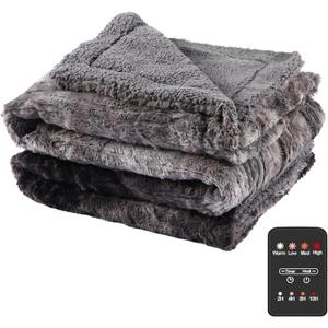 Eydna Electric Heated Blanket Throw Size 50"60" with 4 Heating Levels & 4 Hours Auto Off, Heating Throw Plush Faux Fur, Energy Efficient, Machine Washable, Mom's Gift, Gradient Gray