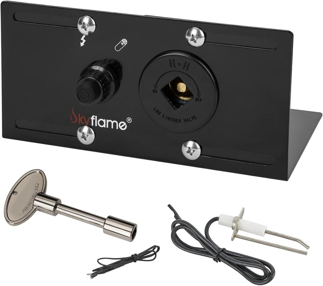 Skyflame Fire Pit Gas Burner Spark Ignition Kit - Including Push Button Igniter, 3/4 Straight Gas Key Valve with Key, Black (3/4 Inch)