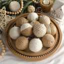 12 Pcs Neutral Burlap Christmas Ball Ornament 2.4 Inch Farmhouse Boho Jute Rope Woven Xmas Baubles Rustic Modern Natural Christmas Decorations for Home Tree Wreath Holiday Rattan Decor (White Brown)