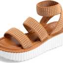 DREAM PAIRS Girls Flatform Wedge Open Toe Platform Summer Sandals with Buckle Ankle Strap for Little Kid/Big Kid, 4