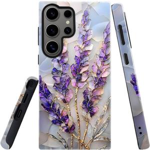 Compatible with Samsung Galaxy S25 Ultra,Glossy Dual-Layer Protection with Phone Case Cover - Lavender Stained Glass Purple Floral