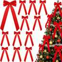 Riceshoot 12 Pcs Large Christmas Velvet Bows 6.5 x 15 inch Wreath Crafts Bows Vintage Christmas Tree Decorations Ornaments for Home Party Gifts Wrapping Garland Indoor Outdoor Holiday Decor (Red)