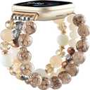 CAGOS Bracelet Compatible with Fitbit Versa 4 Bands/3/Sense/Sense 2 for Women, Handmade Beaded Elastic Replacement Wristband for Versa 2/1/Lite Watch/Special Edition Watch (Amber Brown)