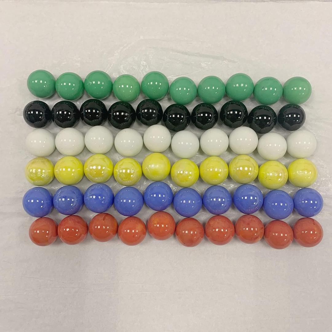 60 Large 1" (25mm) Replacement Solid Glass Marbles for Chinese Checkers, Aggravation, or Marble Games (10 Each of Red, Blue, Yellow, White, Green, Black)
