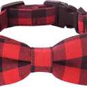 Malier Dog Collar with Bow tie, Classice Plaid Pattern Dog Collar with Bow tie and Durable Buckle Collar for Small Medium Large Dogs Puppy (X-Small, Red)