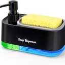 Hand and Dish Soap Dispenser Set for Kitchen, Dual Soap Dispenser with Sponge Holder, 3in1 Countertop Soap Pump Dispenser for Kitchen Sink, Useful Kitchen Gadgets  Black