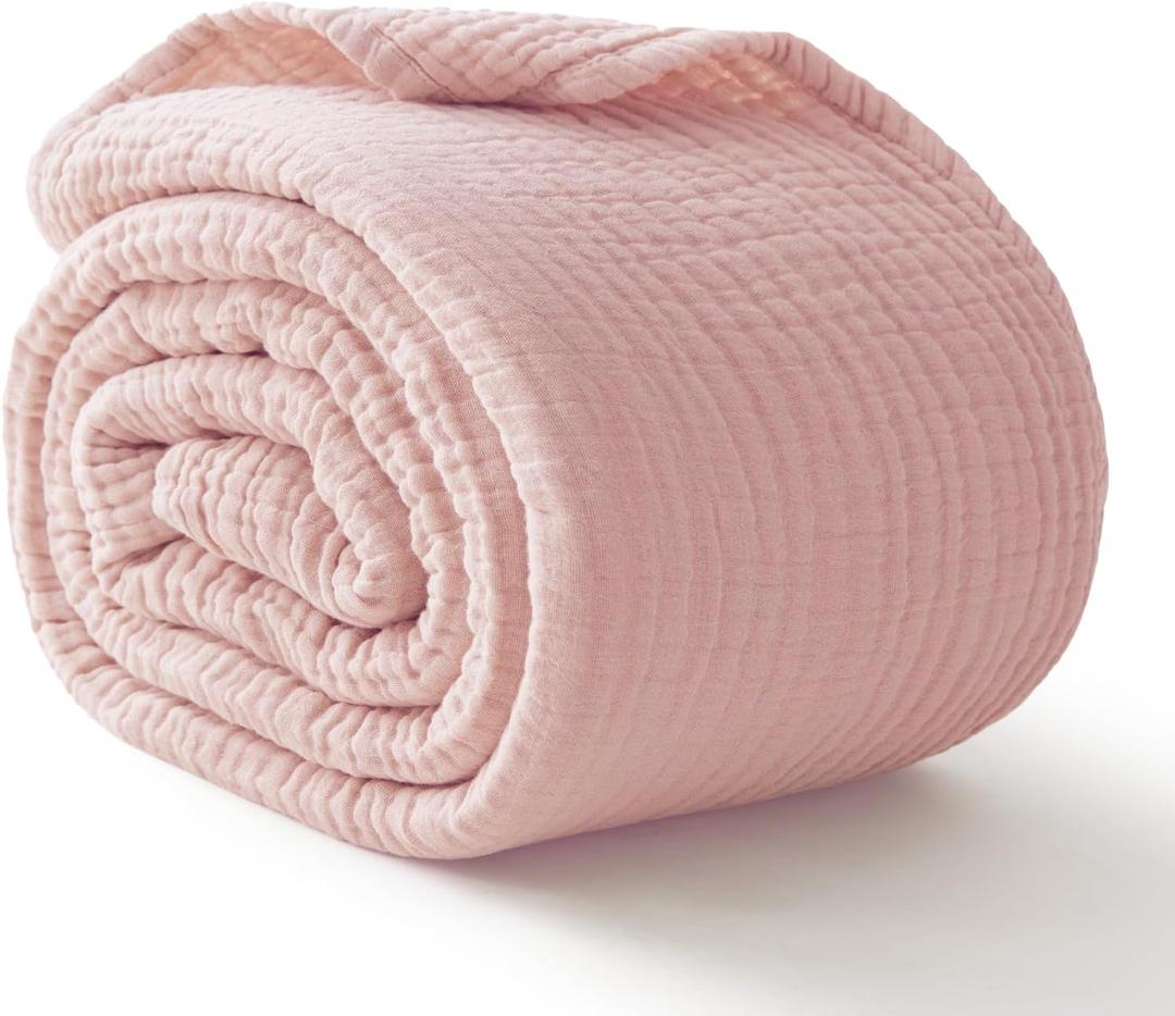 100% Cotton Muslin Blanket Twin 66" x 90", 6 Layers Breathable and Lightweight Cotton Blankets for Couch, Soft Cooling Summer Gauze Blanket for Adults All Season, Dusty Rose