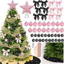 Cinrobiye Christmas Tree Decoration Set Including 48 Christmas Ornaments Balls,12 Bows,Tree Topper,Tree Skirt,Mesh Ribbon for Xmas Trees Holiday Party Garland Indoor DIY (Black&Pink)