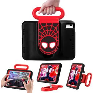 Kids Case for iPad 7th/8th/9th Gen,iPad 10.2 inch 2021/2020/2019 Case with Adjustable Portrait Landscape Stand Handle,Heavy Duty Protective Kids Child Friendly Cover for iPad 10.2 inch. (Black-Red)