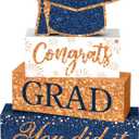 4 Pcs Graduation Table Decor 2026 Congrats Grad Centerpiece Class of 2026 Wood Sign Graduation Tiered Tray Decor Farmhouse Congratulate Gifts for Home Shelf Party Decorations(Blue Orange)
