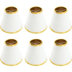 Small Lamp Shades Clip on Bulb, Chandelier Shades Set of 6, Mini Linen Lampshade 2.9x5.9x5.1in Small Lamp Shade for Chandelier Lamp Replacement WhiteGold (Gold Edge)