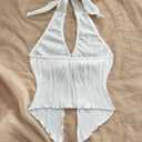 QJQ Women's Halter Tops Twist Front Slit Backless Cute Summer V Neck Tank Top Vacation Outfits (White, M)