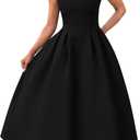 YMDUCH Women's Elegant Sleeveless Crew Neck Backless Swing A Line Evening Party Long Dress (Black, XL)
