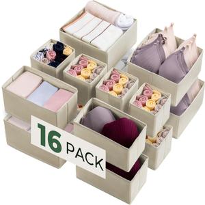 Kootek 16 Pack Drawer Organizer Clothes, Dresser Drawer Organizers for Clothing Fabric Foldable Closet Organizers and Storage Bins for Baby Clothes, Nursery, Underwear, Bras, Socks (Beige)