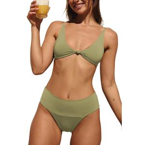 KRLAGAPAS Matcha Green Sexy Bikini Sets Y2K 2 Piece Swimsuit, Knot Triangle Bikini Top for Slim Young Ladies Women with Small Bust, High Leg Super Cheeky Bottom, SW13MatchaGreen 10