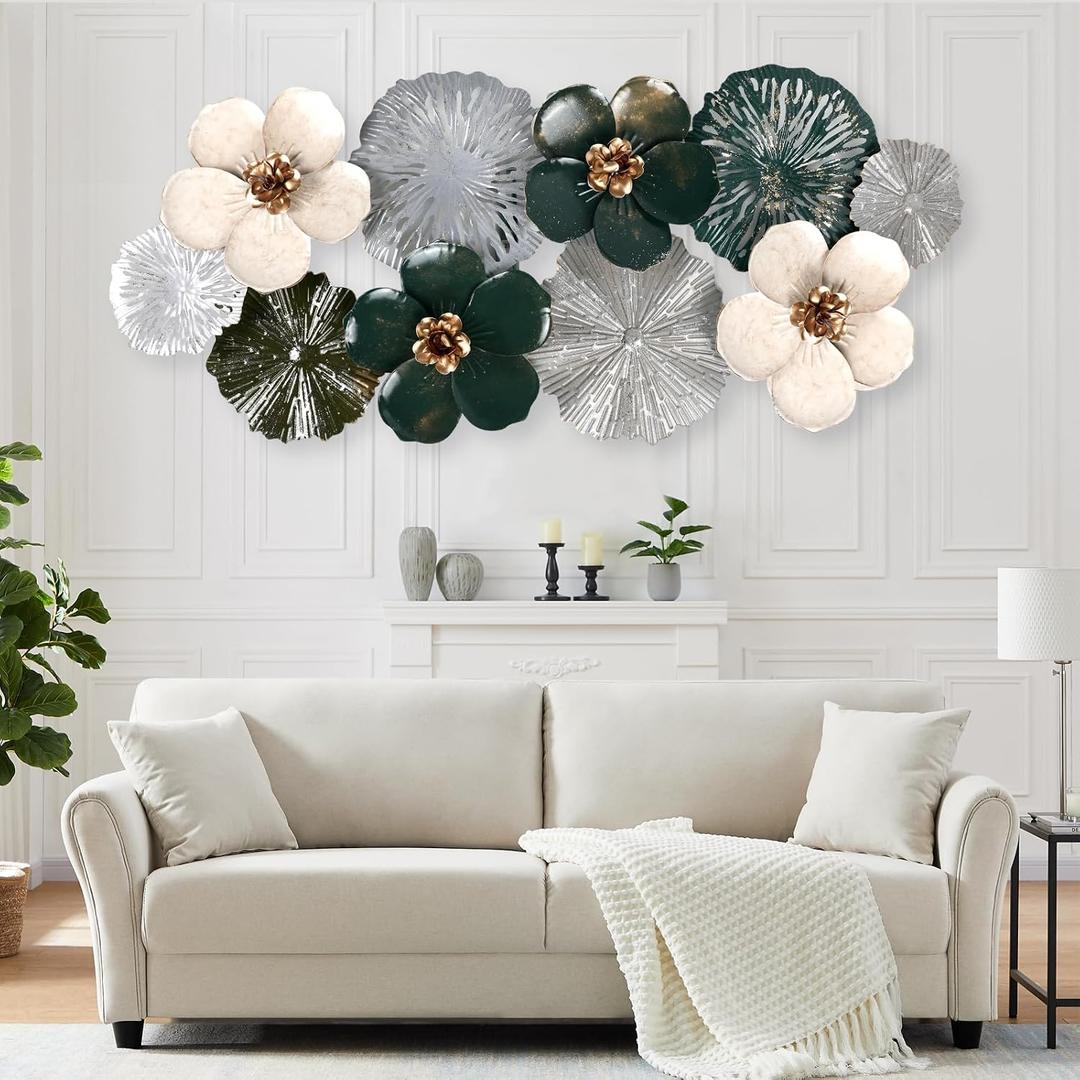 MGFDT Gold & Silver Metal Wall Art, Multi-Color Floral, 46.06" x 22.04", 43"L x 23"W