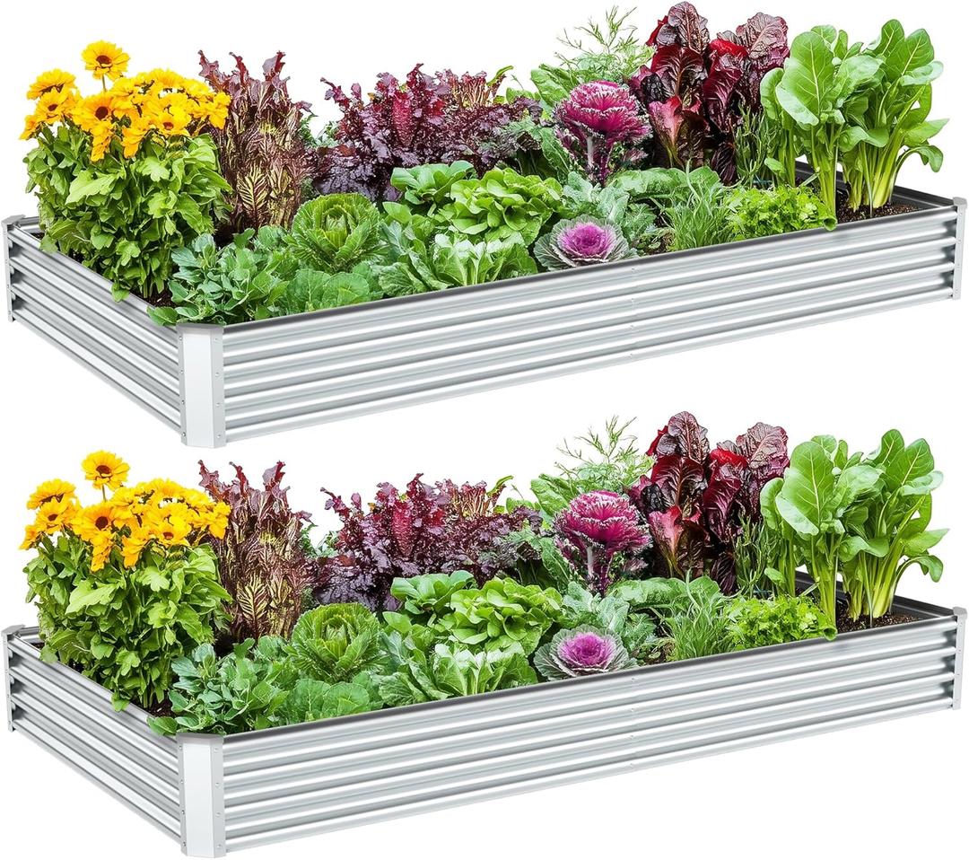 2PCS 8x4x1FT Galvanized Raised Garden Bed, Galvanized Planter Raised Garden Boxes Outdoor, Large Metal Raised Garden Beds for Vegetables-Silver