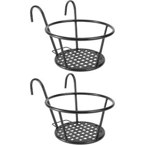 DOITOOL 2PCS Over The Rail Flower Pot Holder for Railings Planter Iron Fence Planters Hanging Planter Pot Container (Black,27 x 17 x 12 cm)