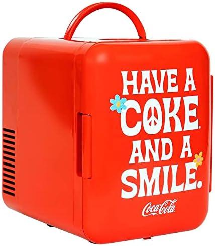 Coca Cola Mini Fridge - Refrigerator for Bedroom Office, Portable Table Top Beverage Cooler, 12V 110V Refrigerador For Drinks, Soda, Wine, Use In Car, Dorm, Outdoor, Patio, 6 Can