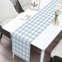 Dusty Blue Gingham Table Runner Light Blue Checkered Boy Girl Baby Shower Birthday Party Decoration Home Dining Kitchen Island Decor (13" x 120")
