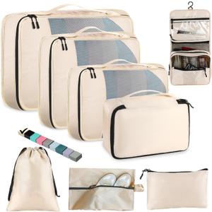 8 Set Packing Cubes for Travel Women Men Kids, Mesh Suitcase Organizer Bags Set for Luggage, 4 Sizes Extra Large, Large, Medium, Small, Travel Camping Essentials Accessories, Beige