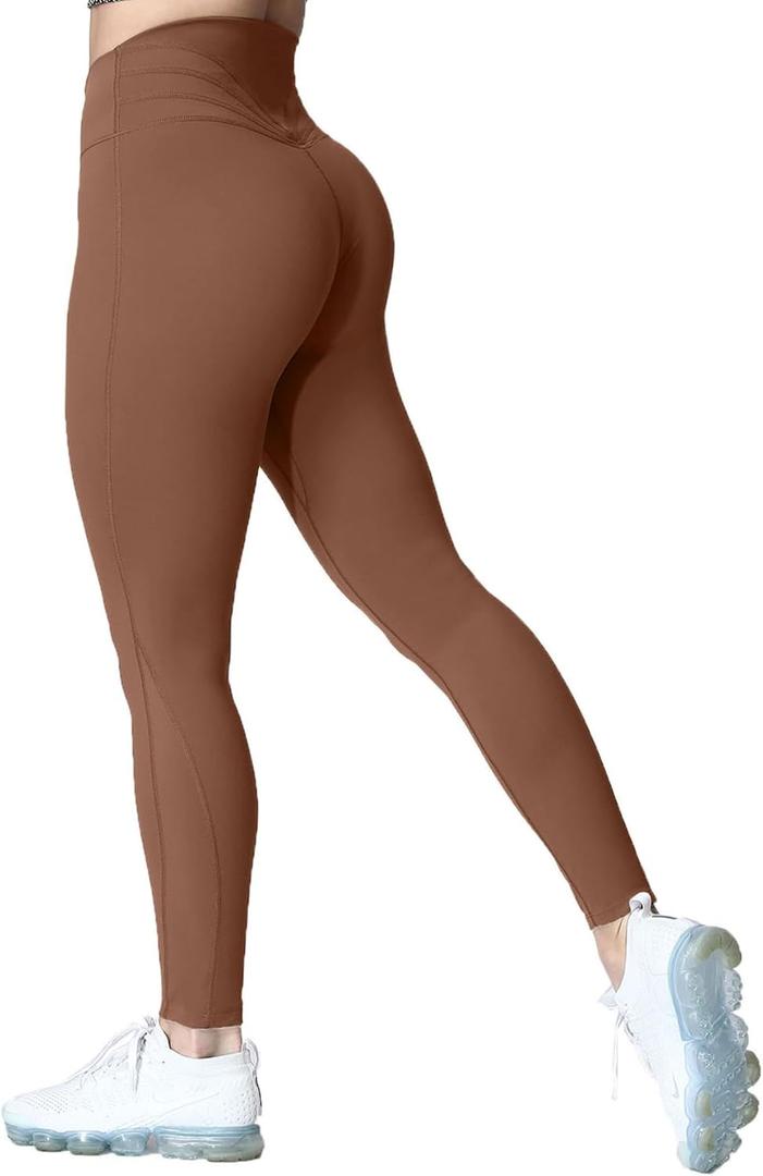 Aoxjox High Waisted Workout Leggings for Women Trinity Yoga Pants 26.5" (Medium, Dandelion Brown)
