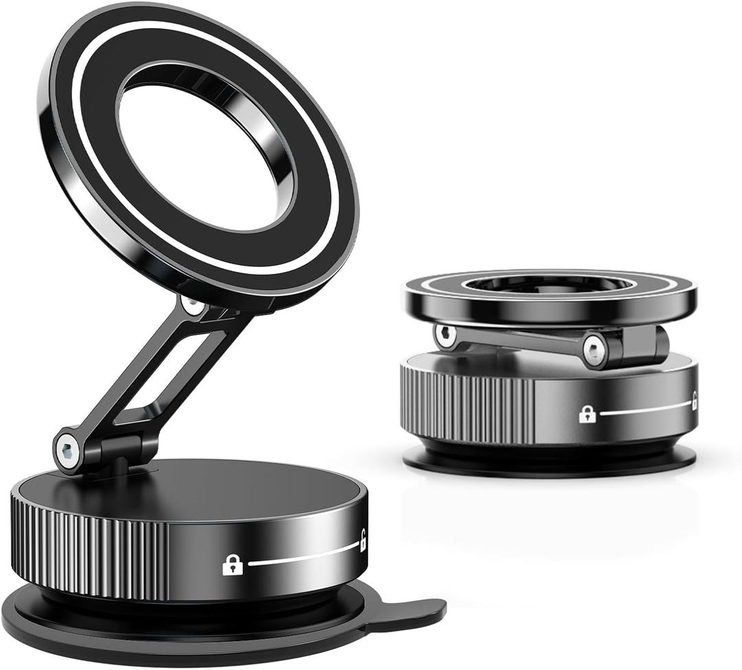 YAOKEEP Magnetic Car Phone Holder [96+LBS Suction & 2800gf Magnetic ], 360Adjustable Vacuum Car Phone Mount, Foldable Magnetic Suction Cup Phone Mount, Car Mount for iPhone 12-17 Pro Max Plus Air (Light Black)