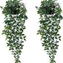 Artificial Hanging Plants, 2pcs artificial plants indoors in pots, Greenery Fake Plants Decor, Small Artificial Plants in Pots, Fake Potted Plants, Faux Plants for Wall Home Room Office Decor